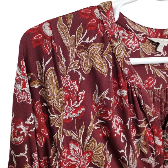 Lucky Brand Womens 1X Blouse Popover Burgundy Paisley Boho Tunic Top 3/4 Sleeve - Picture 4 of 11